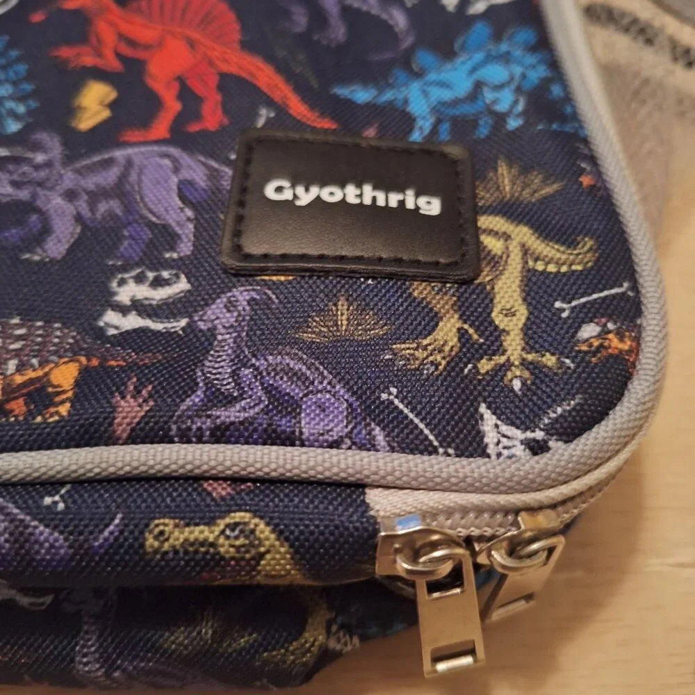 Gyothrig Dinosaur Print Insulated Lunch Bag Shoulder Strap Mesh Pockets School‎